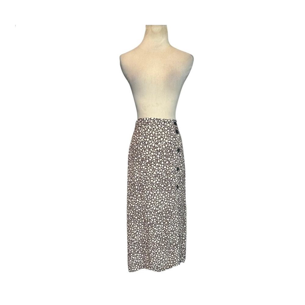 H&M brown white floral midi dress size 2